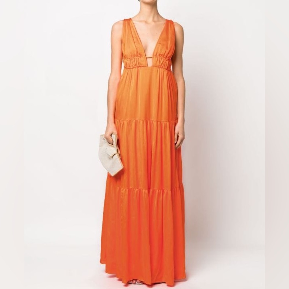 NWT BCBG Max Azria Kameron Tangerine Orange VNeck Tiered Maxi Dress sz 48 XXL 2X